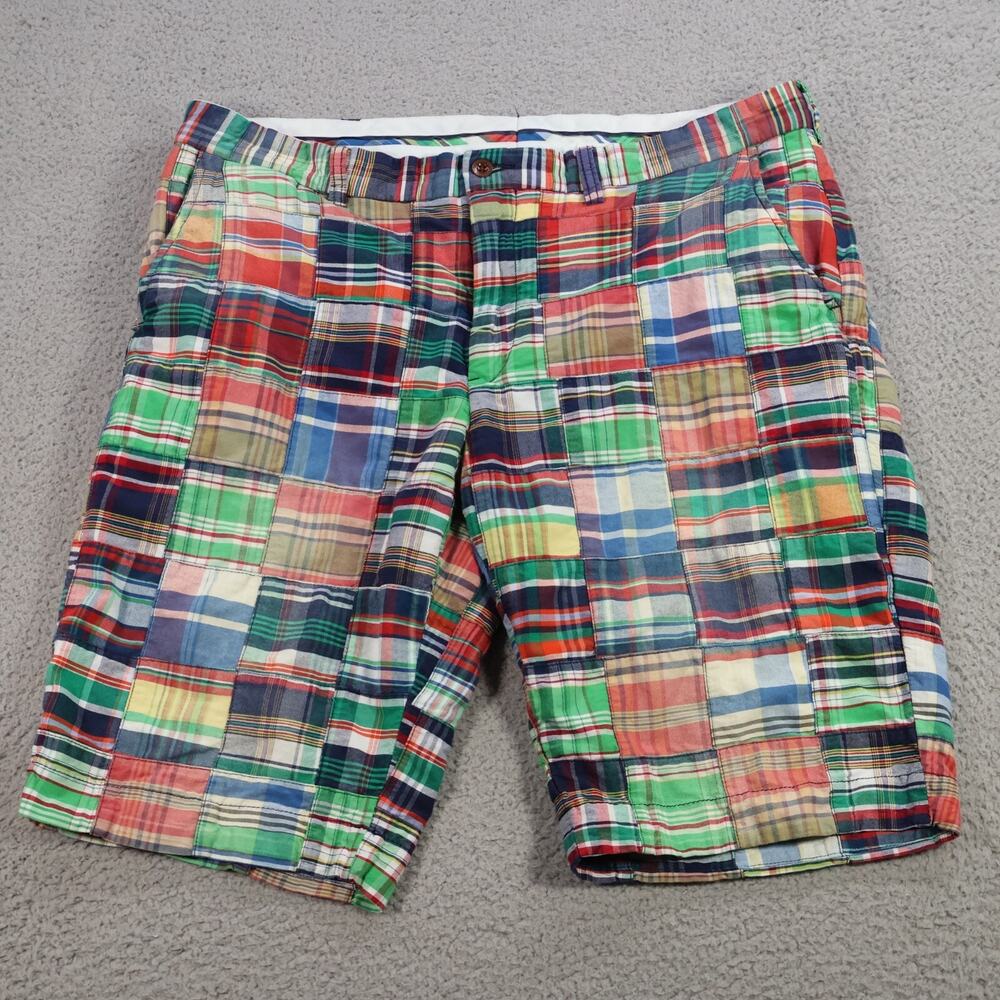 VTG Polo Ralph Lauren Shorts Mens 36 Plaid Patchwork Boating Preppy American
